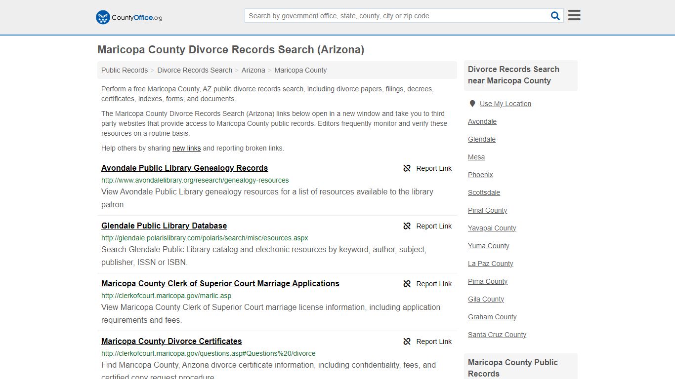 Maricopa County Divorce Records Search (Arizona) - County Office